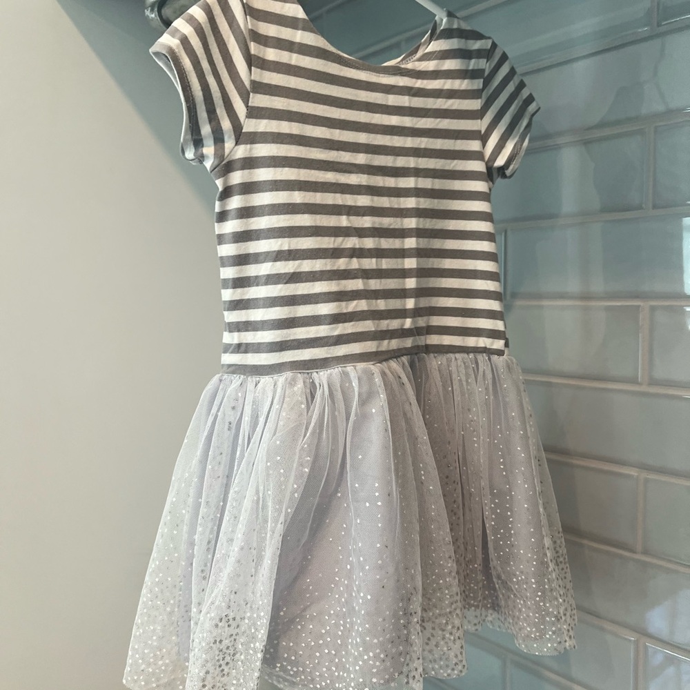 Pippa & Julie Gray and White Striped Tulle Sparkle Dress